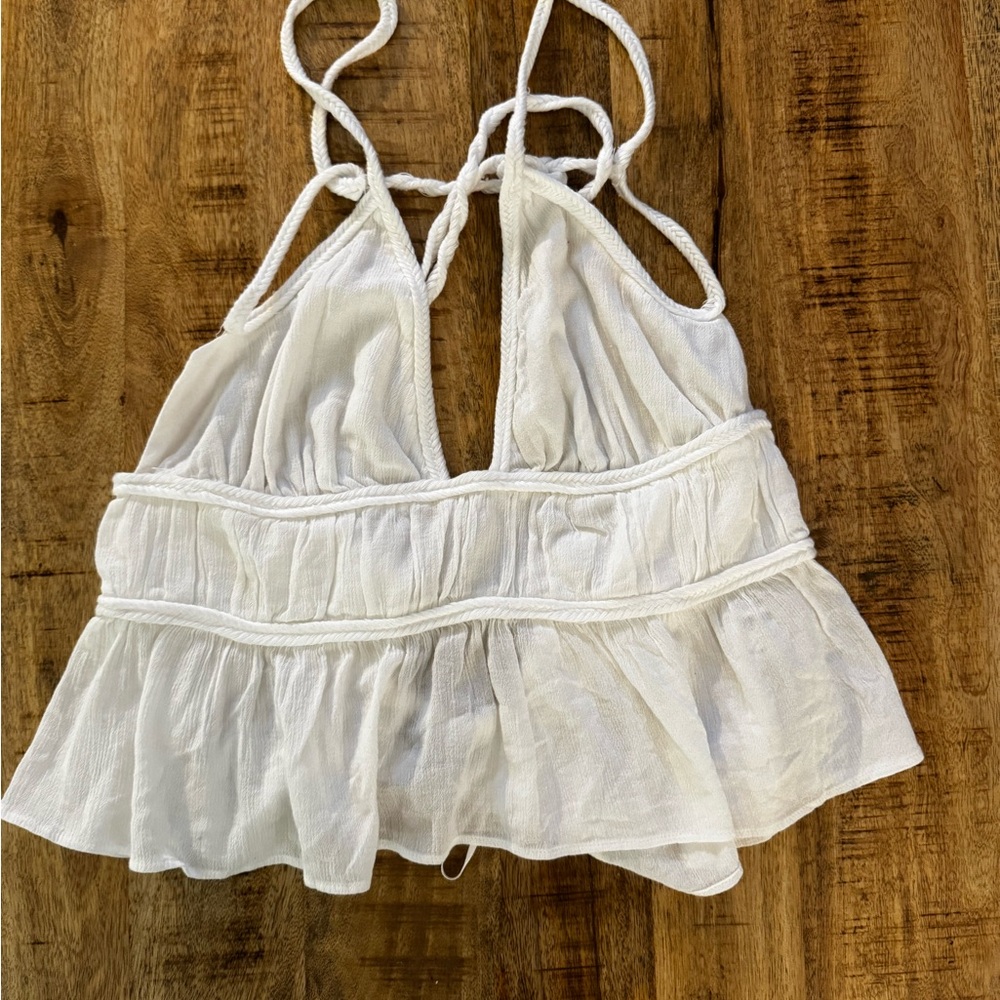 Zara White Strappy open back summer tank Top 100% cotton 7521/066/250/L